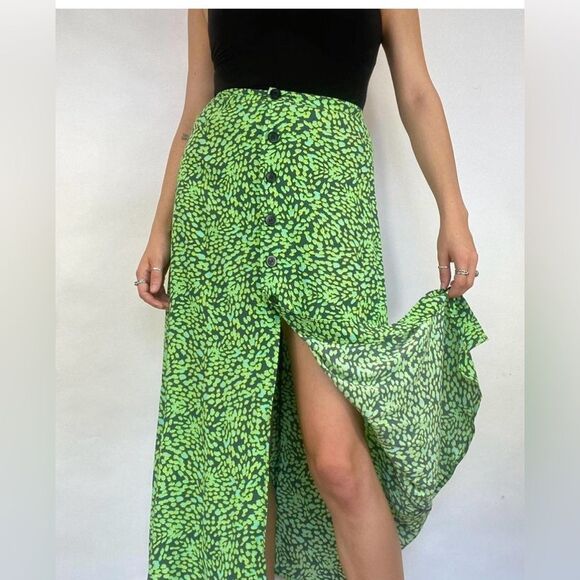 Leith Maxi Skirt Size M S Green Button Front - Picture 1 of 12